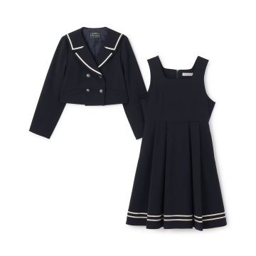 セーラーカラージャケットと裾ライン入りジャンパースカート（ネイビー）
